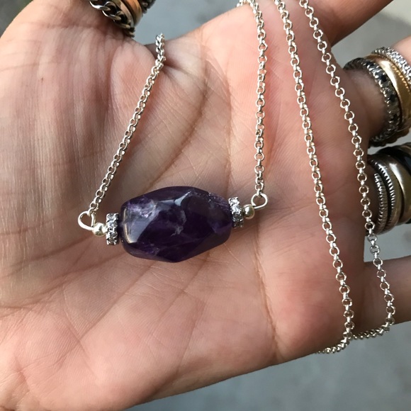 Amethyst white gold plated cz spacers necklace - Picture 4 of 8